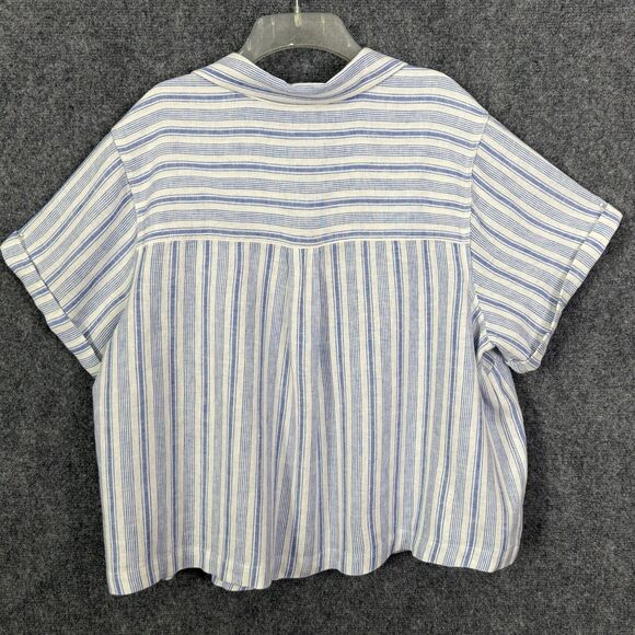Universal Thread Pull Over Short Sleeve Shirt NWT Blue Stripe Sz XXL Linen Blend - Picture 8 of 11